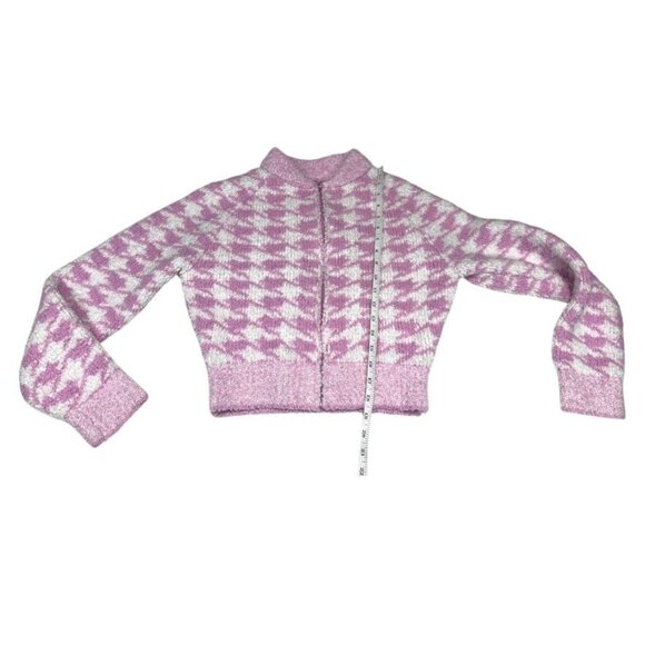 Skims Cozy Knit Zip Up Pink Houndstooth Size S/M - Picture 5 of 8